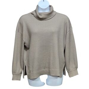 Gap Sweater Womens‎ Medium Chunky Waffle Knit Taupe Turtleneck Slouchy Oversized